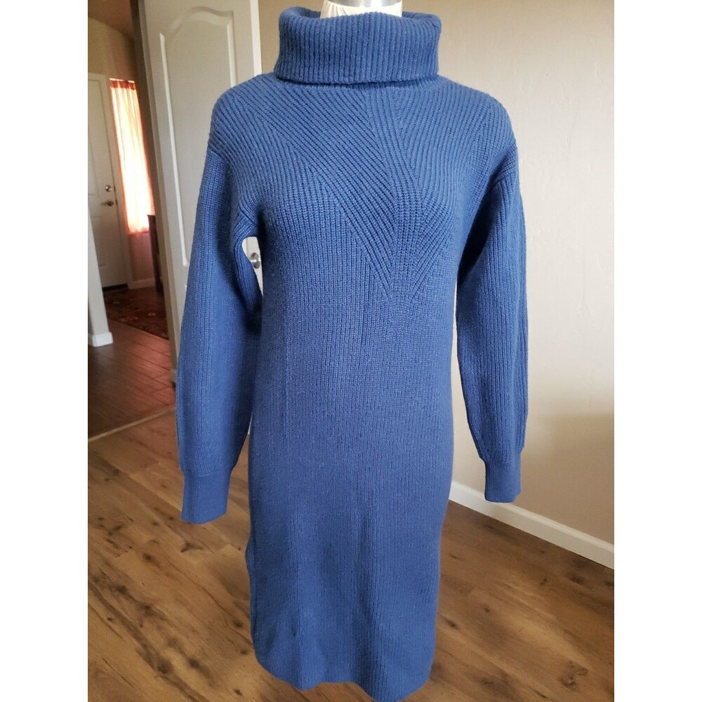 Ann Taylor Sweater Dress Blue Knit Turtleneck Textured Knit Women's Sz. SP NWT